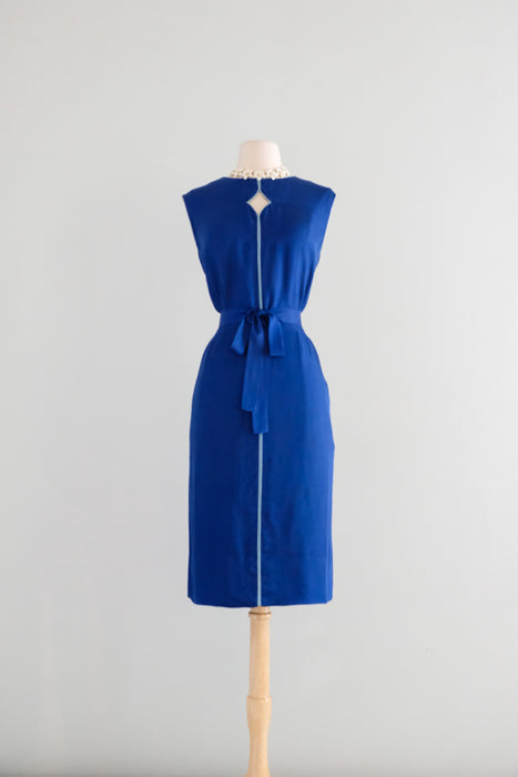 Vintage 1960's Royal Blue Silk Shift Dress with Pipe Seams by Peck & Peck / ML