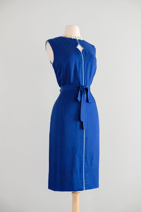 Vintage 1960's Royal Blue Silk Shift Dress with Pipe Seams by Peck & Peck / ML