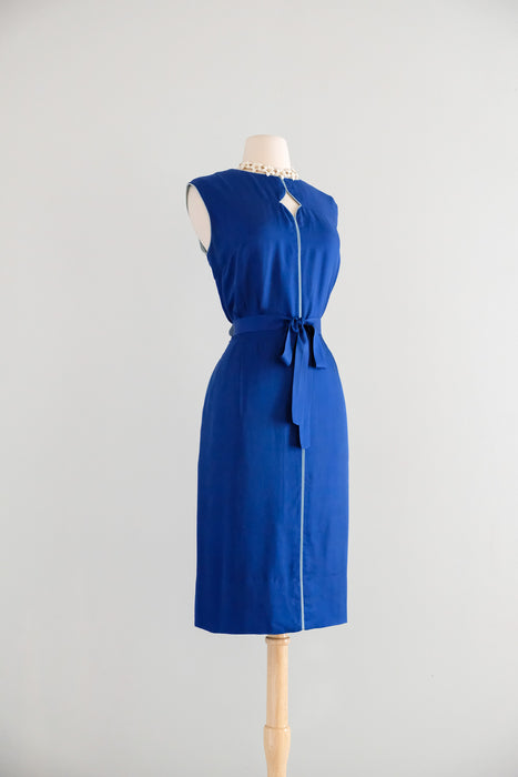Vintage 1960's Royal Blue Silk Shift Dress with Pipe Seams by Peck & Peck / ML