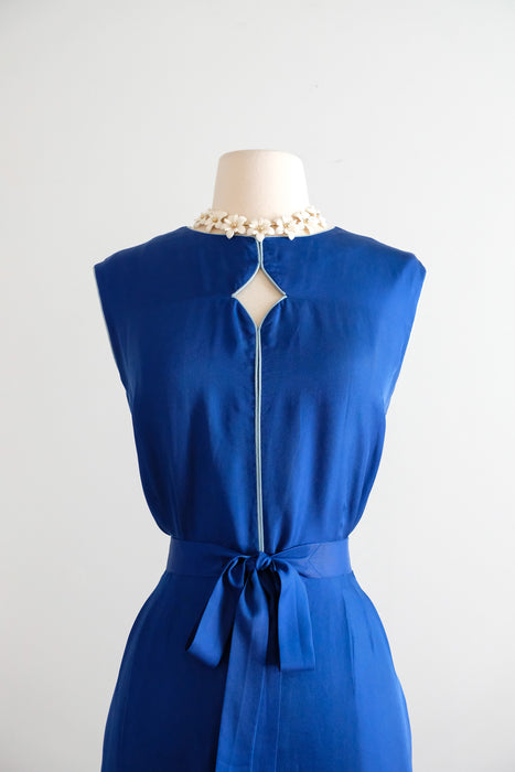 Vintage 1960's Royal Blue Silk Shift Dress with Pipe Seams by Peck & Peck / ML
