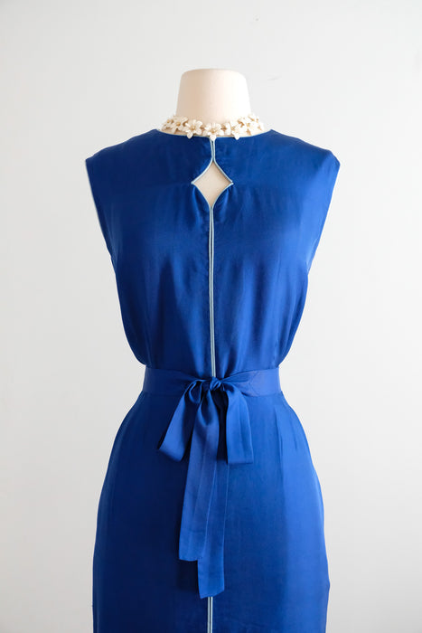 Vintage 1960's Royal Blue Silk Shift Dress with Pipe Seams by Peck & Peck / ML