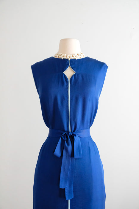 Vintage 1960's Royal Blue Silk Shift Dress with Pipe Seams by Peck & Peck / ML