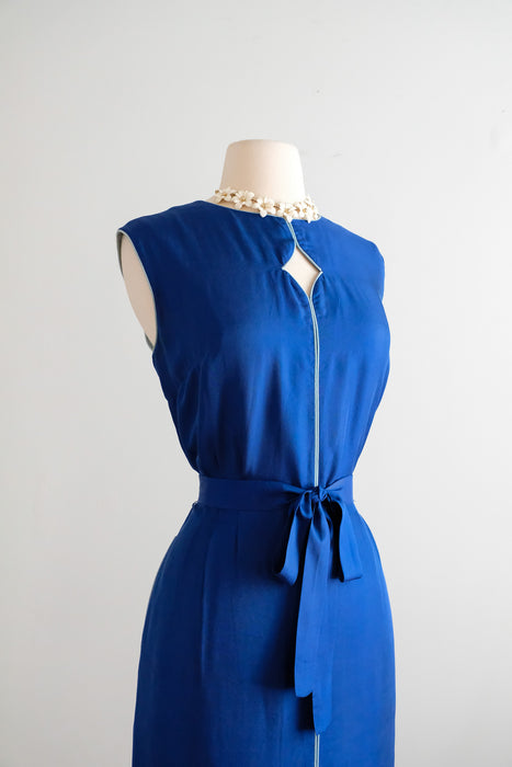 Vintage 1960's Royal Blue Silk Shift Dress with Pipe Seams by Peck & Peck / ML