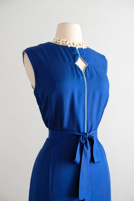 Vintage 1960's Royal Blue Silk Shift Dress with Pipe Seams by Peck & Peck / ML