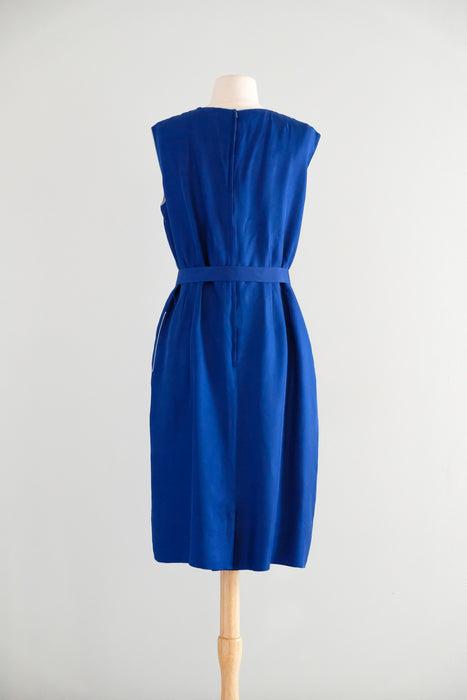 Vintage 1960's Royal Blue Silk Shift Dress with Pipe Seams by Peck & Peck / ML