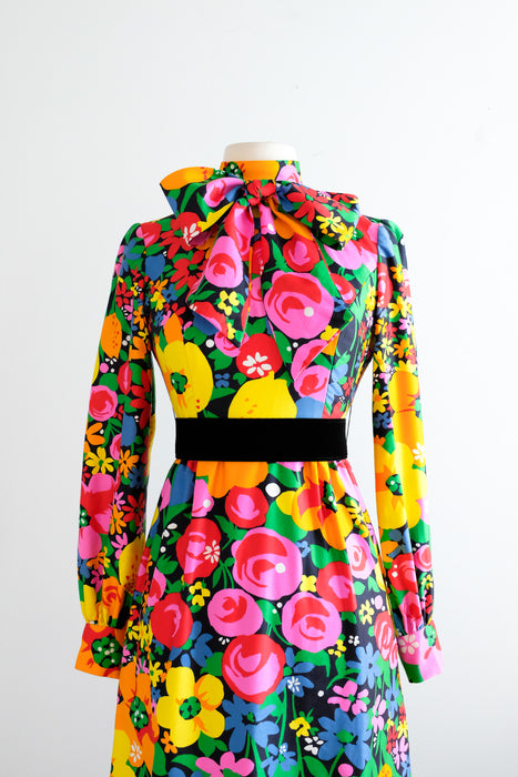 Fabulous Vintage 1960's Citrus Blooms Cotton Gown by Brenner Couture / S
