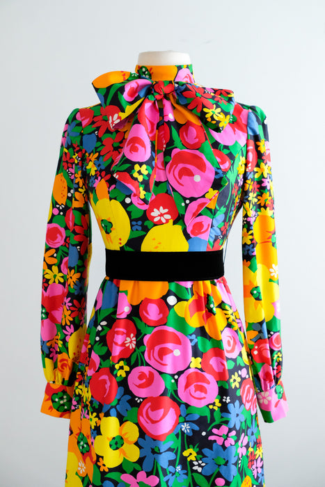Fabulous Vintage 1960's Citrus Blooms Cotton Gown by Brenner Couture / S