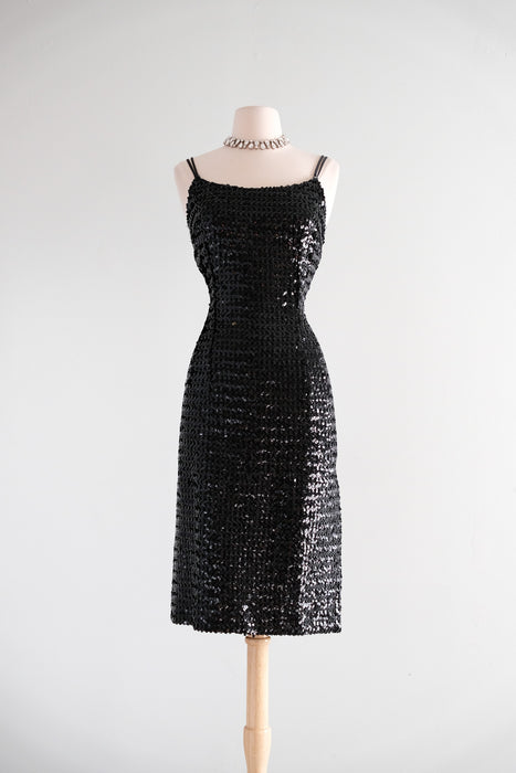 Showstopping 1950's Black Sequin Cocktail Dress / M