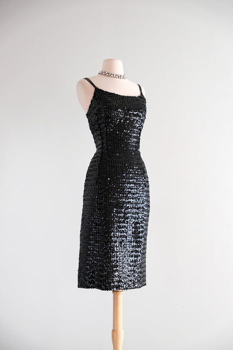 Showstopping 1950's Black Sequin Cocktail Dress / M