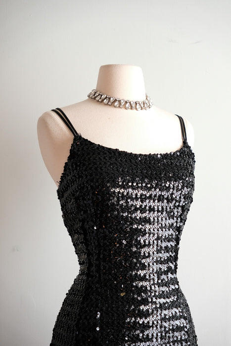 Showstopping 1950's Black Sequin Cocktail Dress / M