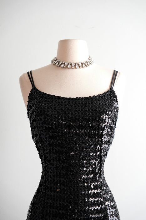 Showstopping 1950's Black Sequin Cocktail Dress / M