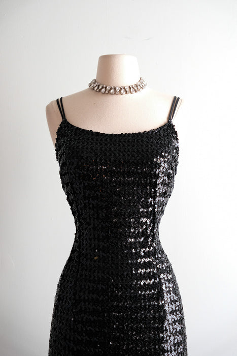 Showstopping 1950's Black Sequin Cocktail Dress / M