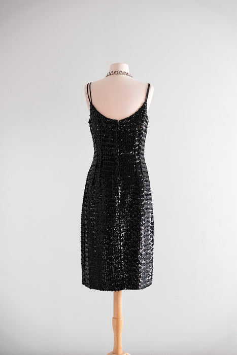 Showstopping 1950's Black Sequin Cocktail Dress / M