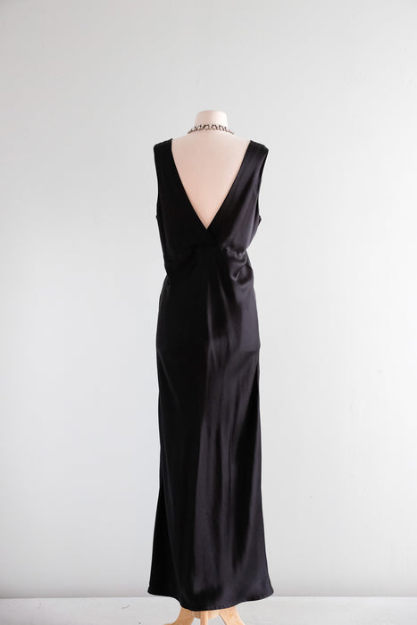 Vintage Black Silk Charmeuse & Lace Bias Cut Slip Gown / ML Xtabay Vintage Vintage Black Silk Charmeuse & Lace Bias Cut Slip Gown / ML Xtabay Vintage