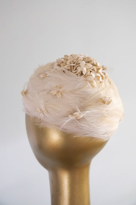 Dreamy 1950's Feathers & Velvet Flowers Cap Hat by Coquette / OS
