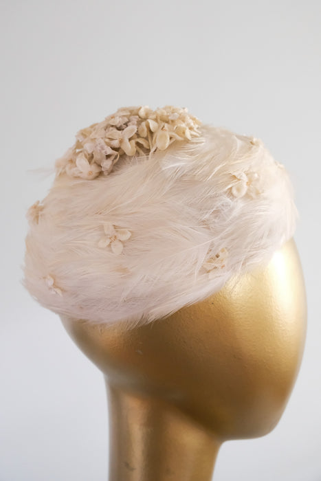 Dreamy 1950's Feathers & Velvet Flowers Cap Hat by Coquette / OS