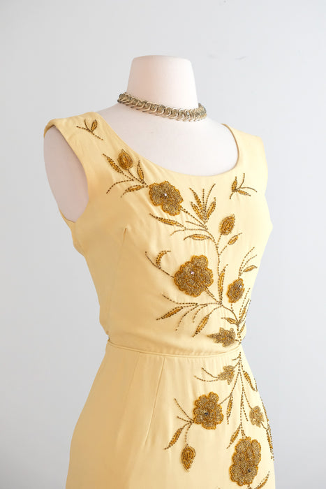 Vintage 1960's Butter Yellow Beaded Cocktail Dress by Smart Miss / S