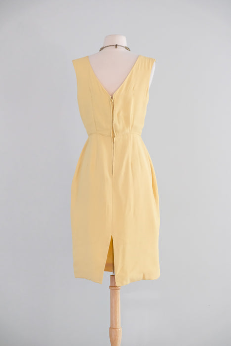 Vintage 1960's Butter Yellow Beaded Cocktail Dress by Smart Miss / S
