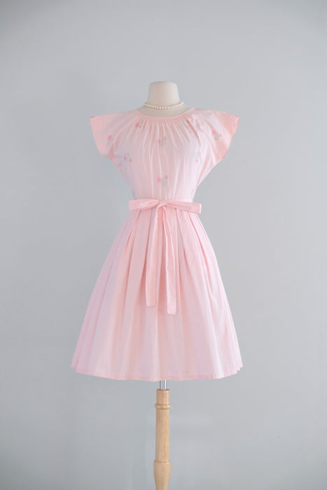 Vintage 1950's Soft Pink Embroidered Wrap Dress by Swirl / S