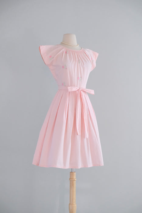 Vintage 1950's Soft Pink Embroidered Wrap Dress by Swirl / S
