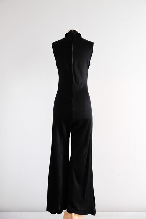 Vintage 1970's Black & White Disco Bell Bottom Jumpsuit / M