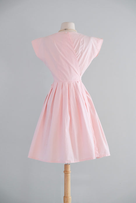 Vintage 1950's Soft Pink Embroidered Wrap Dress by Swirl / S