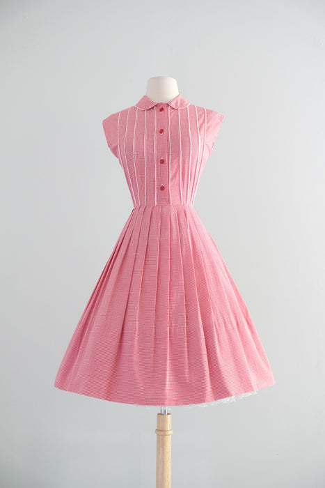 Vintage 1960's Red Gingham Pin-Tuck Cotton Sundress / S