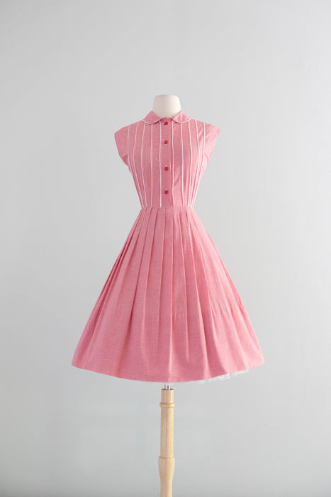 Vintage 1960's Red Gingham Pin-Tuck Cotton Sundress / S