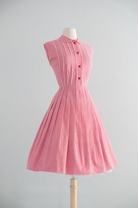 Vintage 1960's Red Gingham Pin-Tuck Cotton Sundress / S