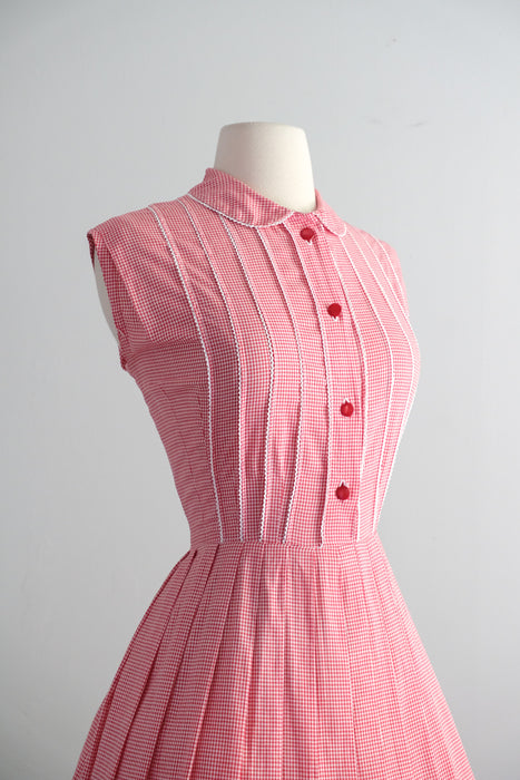 Vintage 1960's Red Gingham Pin-Tuck Cotton Sundress / S