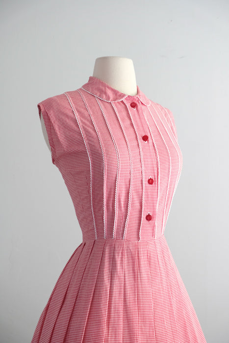 Vintage 1960's Red Gingham Pin-Tuck Cotton Sundress / S