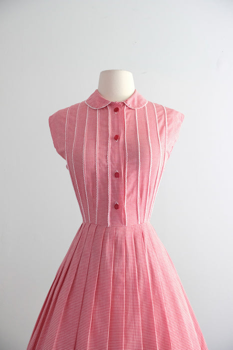 Vintage 1960's Red Gingham Pin-Tuck Cotton Sundress / S