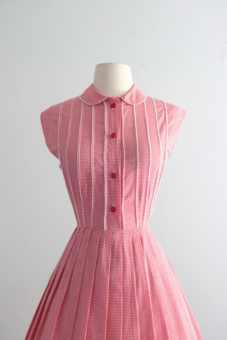 Vintage 1960's Red Gingham Pin-Tuck Cotton Sundress / S