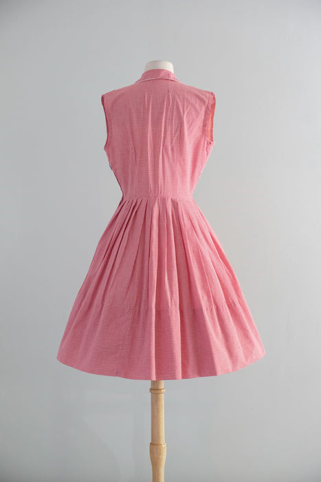 Vintage 1960's Red Gingham Pin-Tuck Cotton Sundress / S