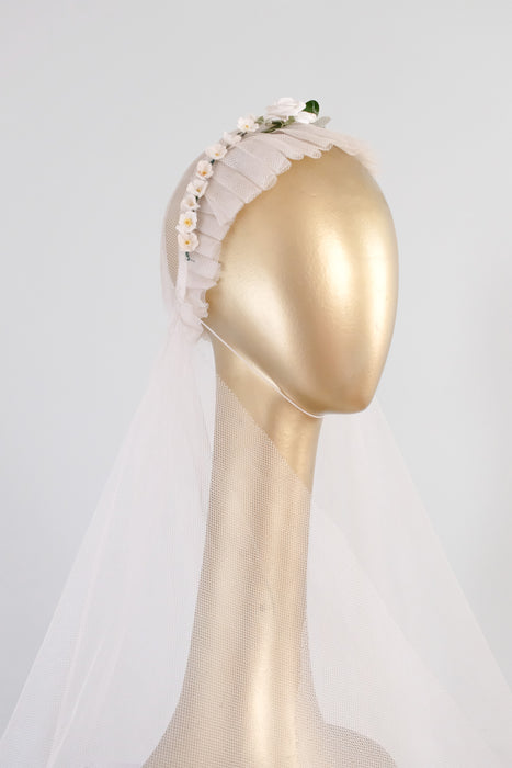 Super Romantic Antique Bonnet Style Cathedral Length Wedding Veil / OS