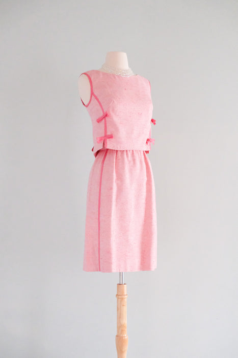 Adorable 1960's Bubblegum Pink Speckled Dress With Bows by Shannon Rodgers / Sz S