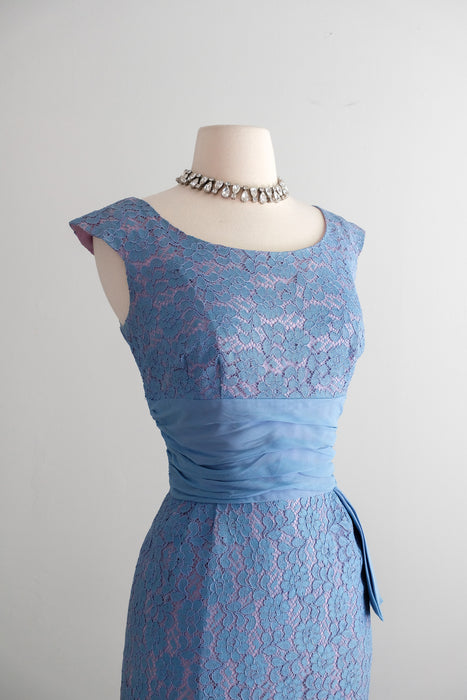 Vintage 1950's Hydrangea Lace Cocktail Dress with Waist Sash / M