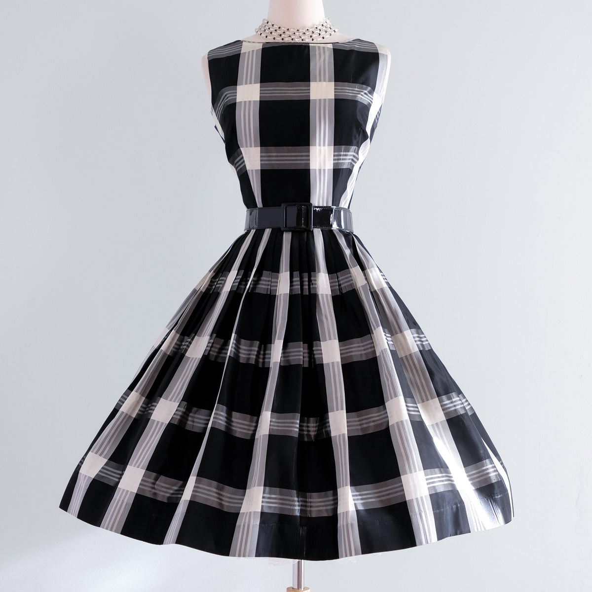 Vintage 1960's Black & White Plaid Taffeta Party Dress by Burt Stanley – Xtabay Vintage Vintage 1960's Black & White Plaid Taffeta Party Dress by Burt Stanley – Xtabay Vintage