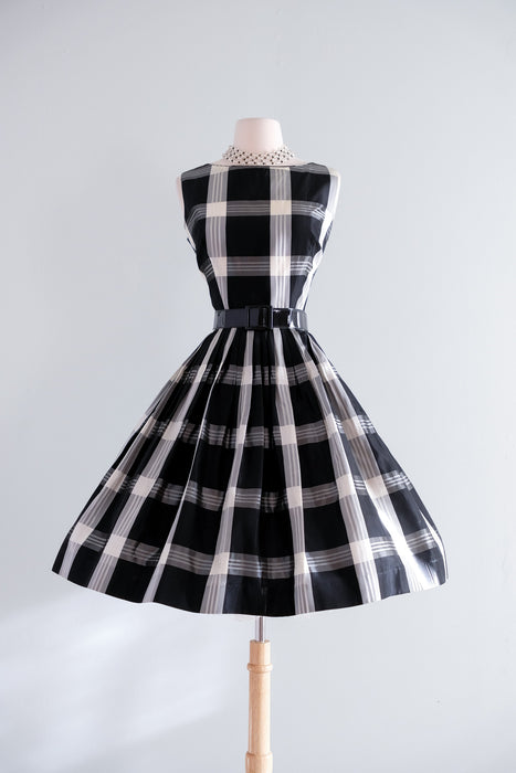 Vintage 1960's Black & White Plaid Taffeta Party Dress by Burt Stanley Xtabay Vintage Vintage 1960's Black & White Plaid Taffeta Party Dress by Burt Stanley Xtabay Vintage