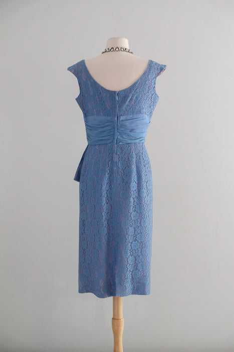 Vintage 1950's Hydrangea Lace Cocktail Dress with Waist Sash / M