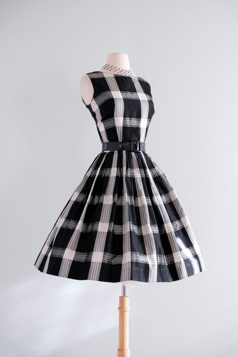 black white checkered dress Vintage 1960's Black & White Plaid Taffeta Party Dress by Burt Stanley – Xtabay Vintage