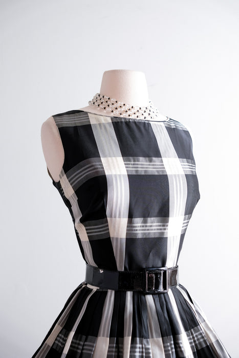 Vintage 1960's Black & White Plaid Taffeta Party Dress by Burt Stanley Xtabay Vintage Vintage 1960's Black & White Plaid Taffeta Party Dress by Burt Stanley Xtabay Vintage