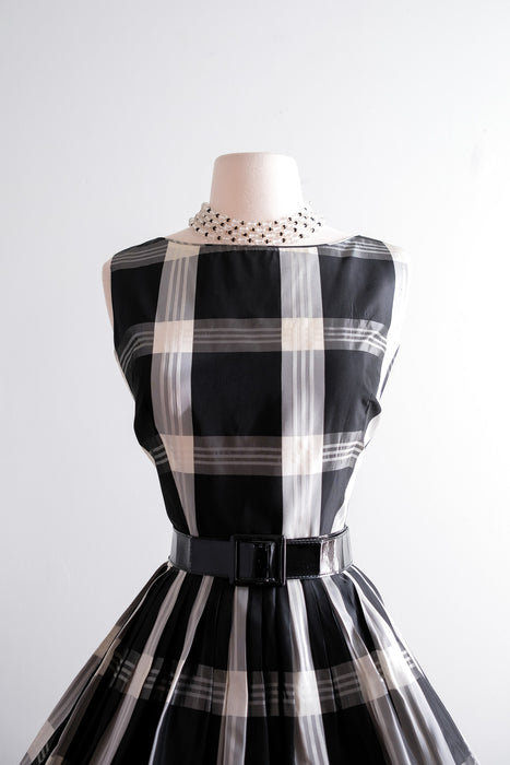 Vintage 1960's Black & White Plaid Taffeta Party Dress by Burt Stanley Xtabay Vintage Vintage 1960's Black & White Plaid Taffeta Party Dress by Burt Stanley Xtabay Vintage