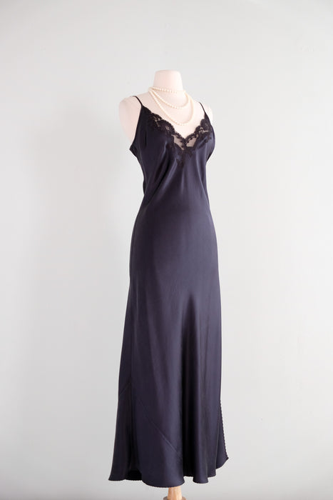 Vintage 90’s Black Silk Lace Bias Cut Slip Gown / ML