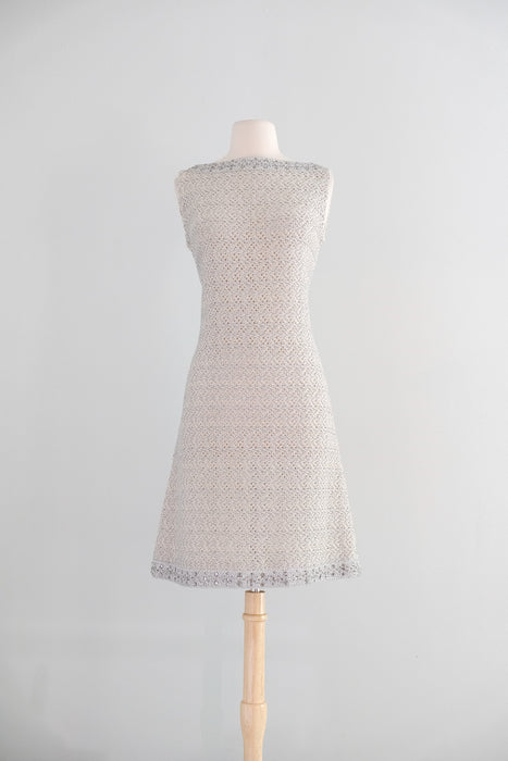 Vintage 1960's Silver Lurex Knit Mod Shift Dress by Dalton / M