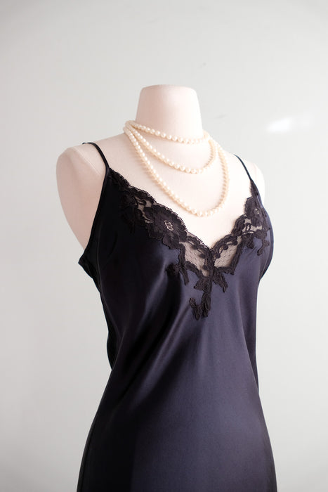 Vintage 90’s Black Silk Lace Bias Cut Slip Gown / ML