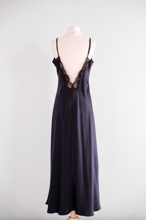 Vintage 90’s Black Silk Lace Bias Cut Slip Gown / ML