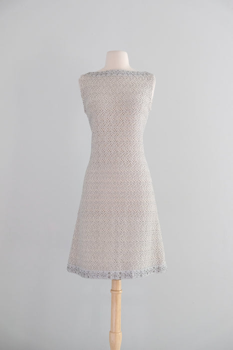 Vintage 1960's Silver Lurex Knit Mod Shift Dress by Dalton / M