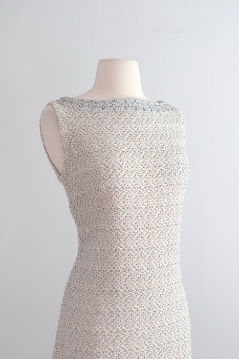 Vintage 1960's Silver Lurex Knit Mod Shift Dress by Dalton / M
