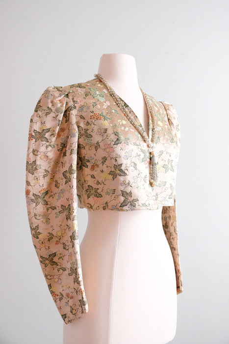 Stunning 1930’s era Pale Pink & Gold Chinese Silk Cropped Bolero Jacket / Sz S
